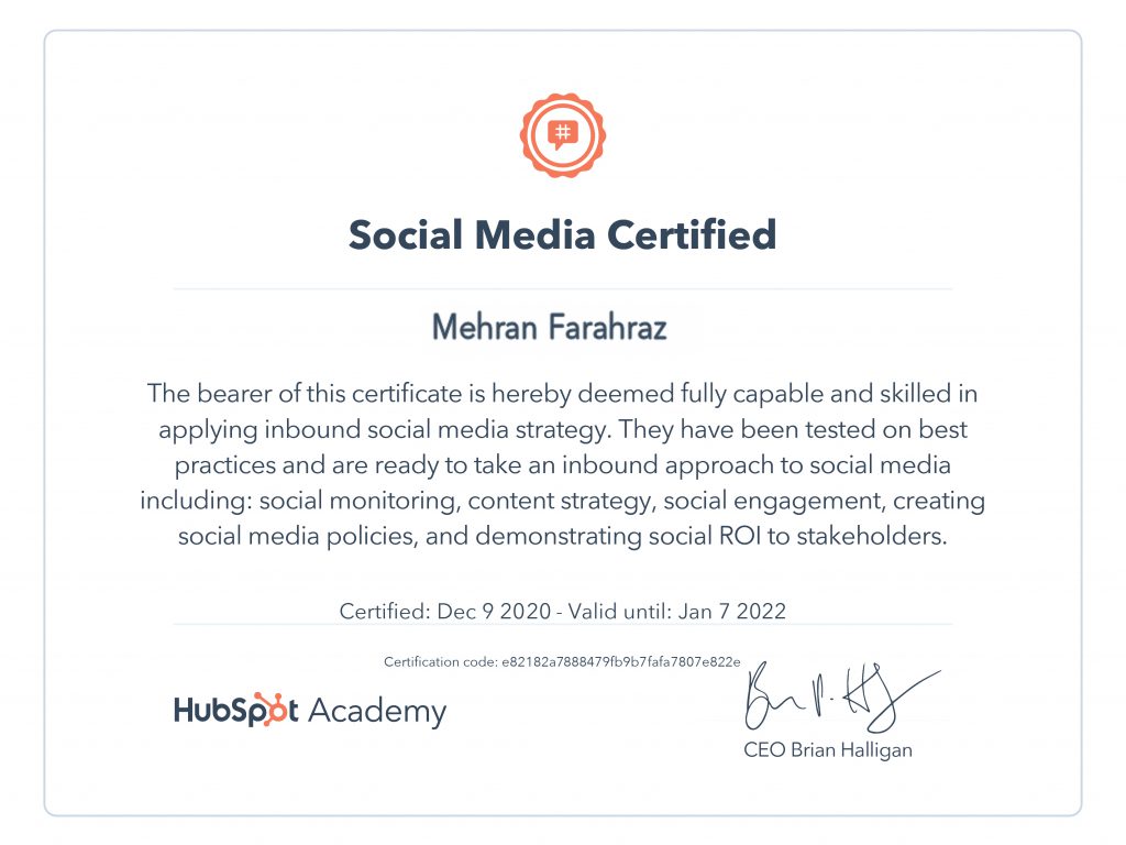 Social Media Certification: HubSpot Academy