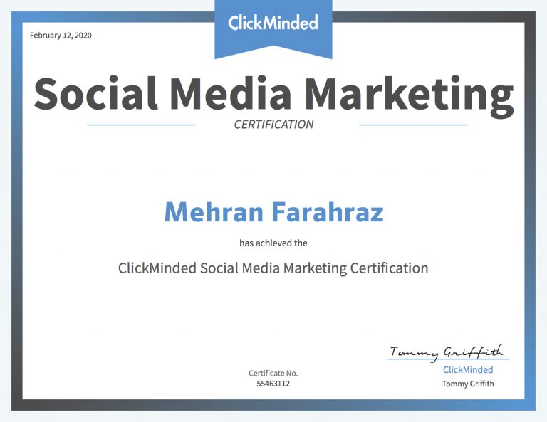 ClickMinded is a social media marketing training course that teaches you exactly how to run powerful, metric-driven social media campaigns, as quickly as possible. The course includes a final exam. Take the course, pass the final exam, and you'll earn your social media certification
